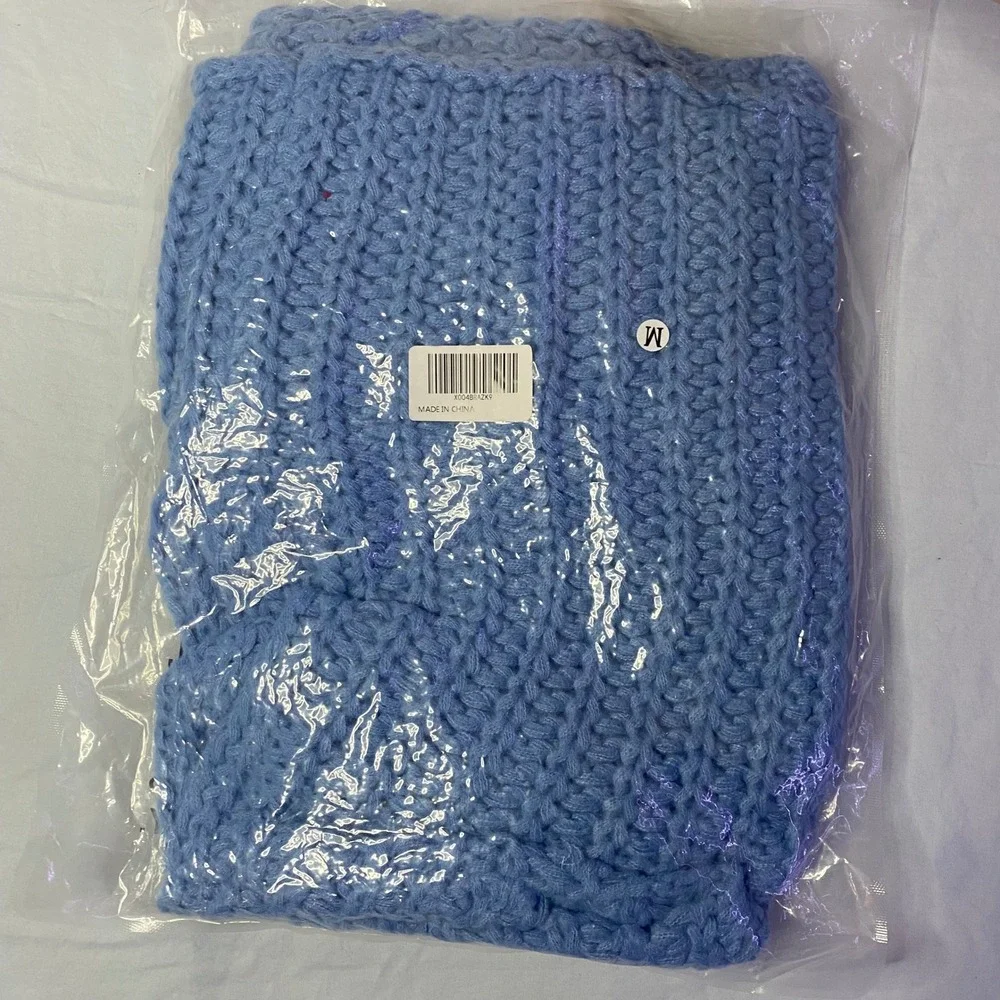 Baonmy Knit Oversized Sweater Vest Women M Blue NWT Gold‎ Button Chunky Ribbed